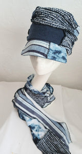 Tucked knit hat and scarf